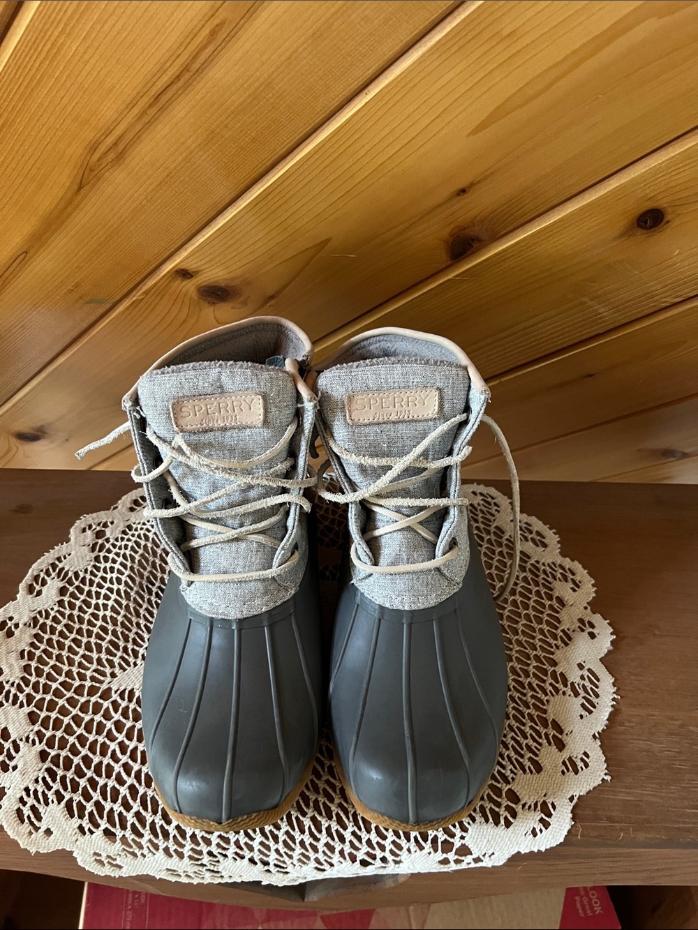Sperry Womens Gray and Tan Waterproof Duck Boots